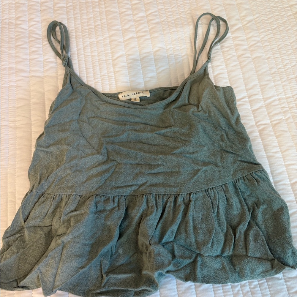 La Hearts Green Ruffled Camisole Top